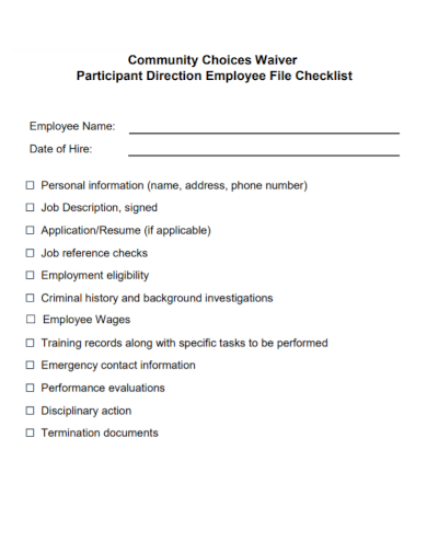 community waiver employee file checklist