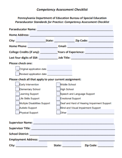 competency assessment checklist