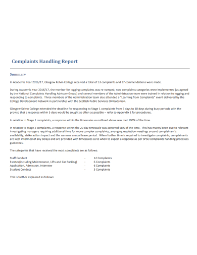 complaint handling report