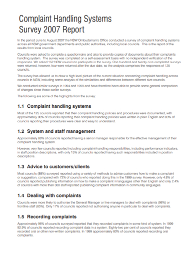 complaint handling systems survey report