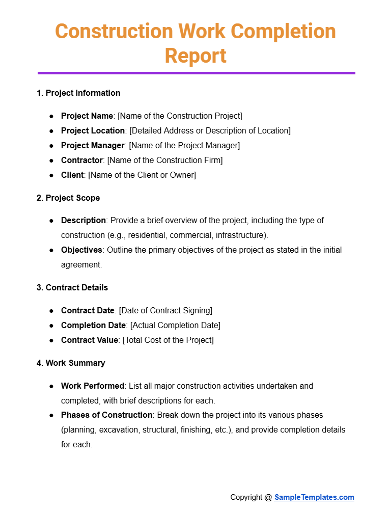 construction work completion report