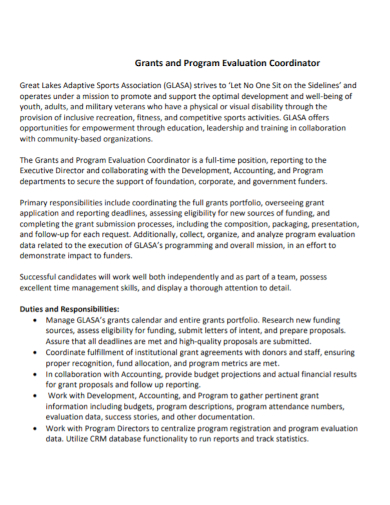 coordinator grant program evaluation