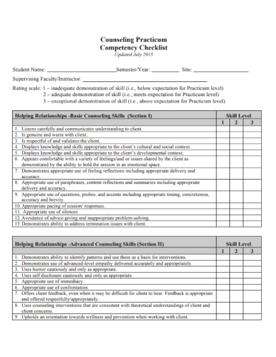 counseling practicum competency checklist