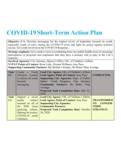 covid 19 short term action plan