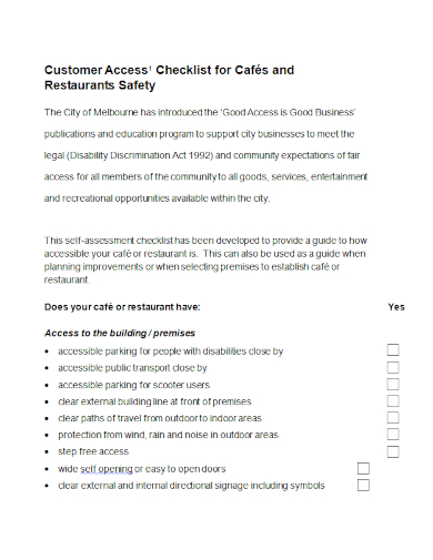 customer access restaurant safety checklist