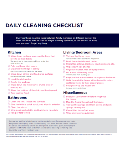 daily cleaning checklist