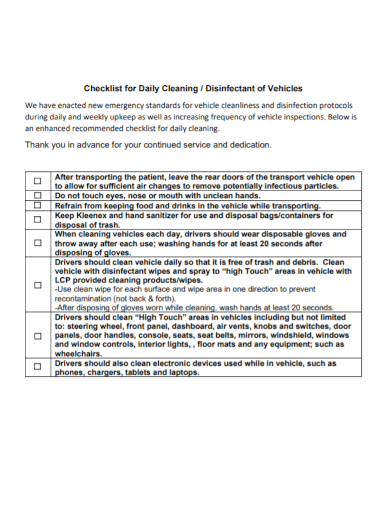 daily vehicle cleaning checklist