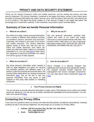 data privacy security statement