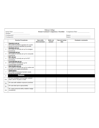 dental assistant competency checklist