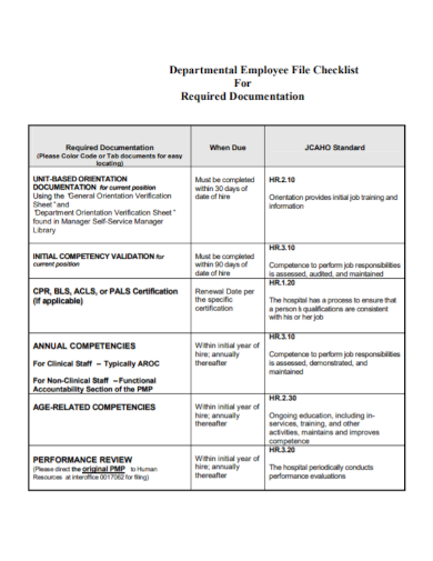 departmental employee file checklist