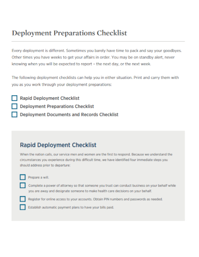 deployment preparations checklist