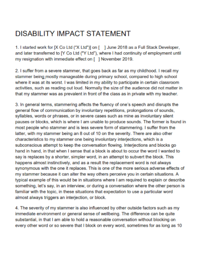 FREE 8 Disability Impact Statement Samples In PDF DOC