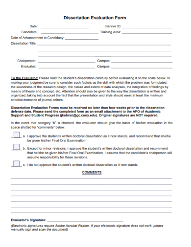 dissertation evaluation form