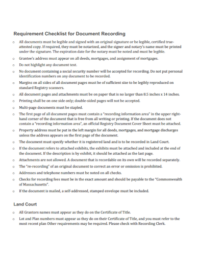 document recording requirement checklist