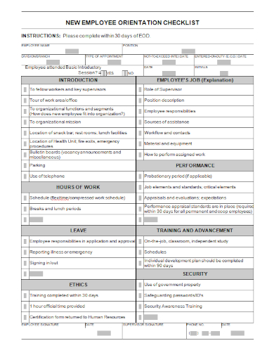 editable new employee orientation checklist