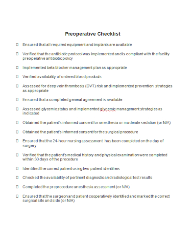 editable preoperative checklist