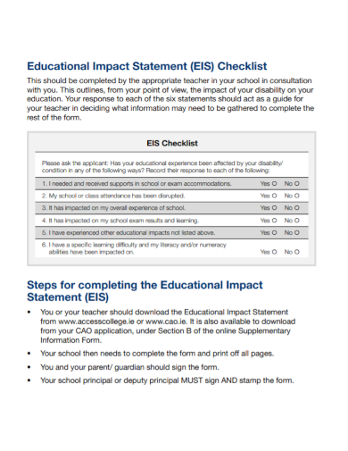 educational impact statement checklist