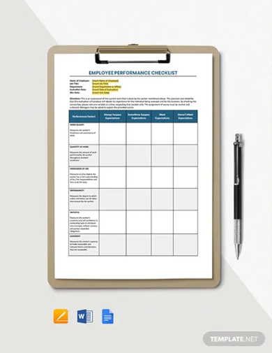 employee performance checklist template