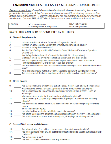 environmental health and safety inspection checklist