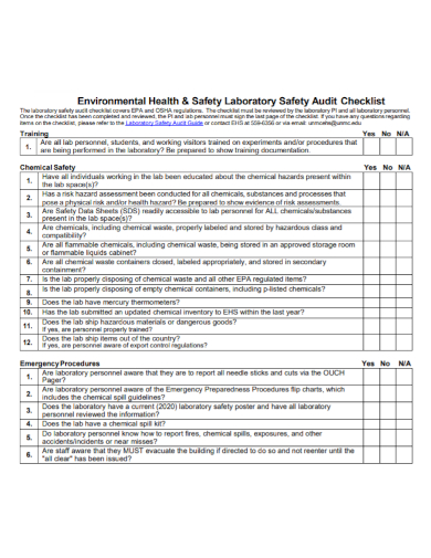 environmental laboratory safety audit checklist