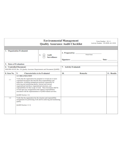 environmental management quality audit checklist