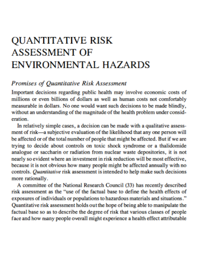 environmental quantitative risk assessment