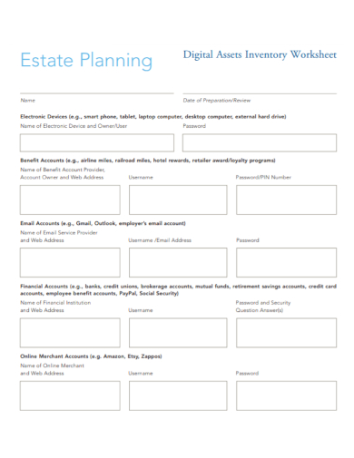 estate digital asset inventory worksheet
