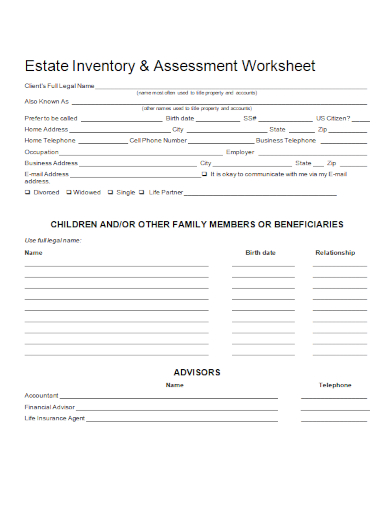 estate inventory assessment worksheet