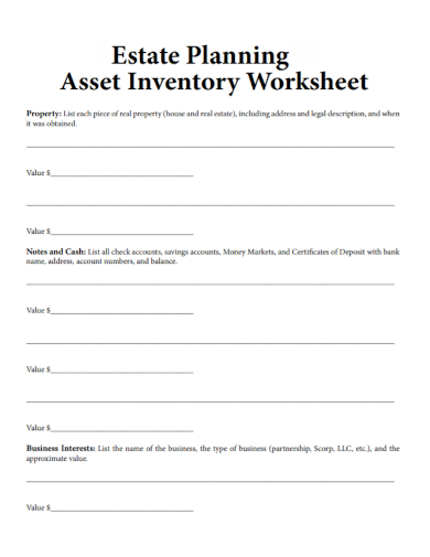 estate planning asset inventory worksheet
