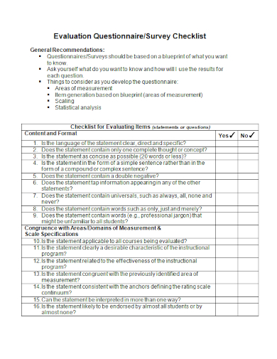 evaluation questionnaire survey checklist