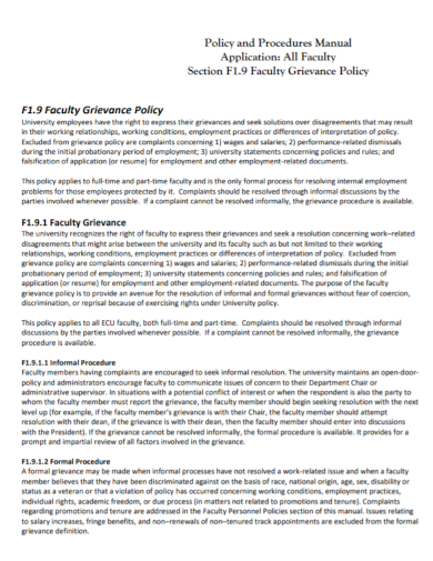 faculty grievance procedure policy