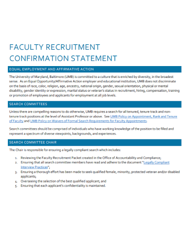 faculty recruitment confirmation statement