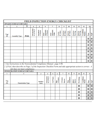 field inspection energy checklist