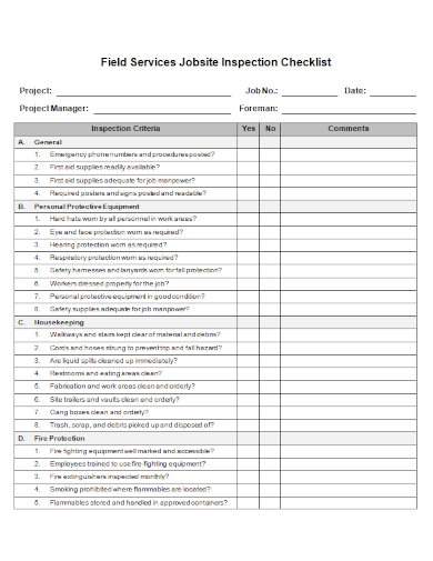 field services jobsite inspection checklist