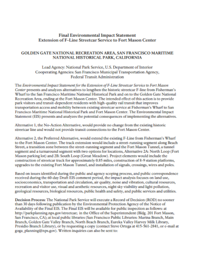 final environmental extension impact statement