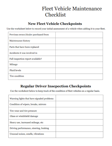 fleet vehicle maintenance checklist