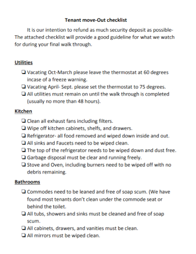 formal tenant move out checklists