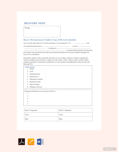 free sample vehicle delivery note template
