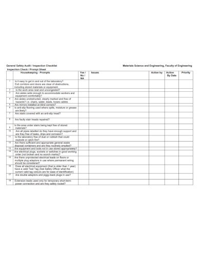 general safety audit inspection checklist