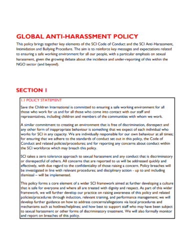 global anti harassment policy