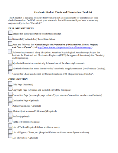graduate student thesis checklist