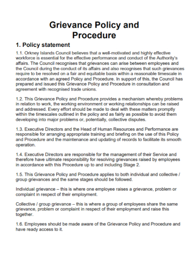 grievance procedure policy statement
