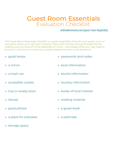 guest room evaluation checklist