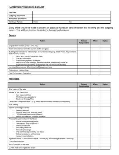 handover process checklist