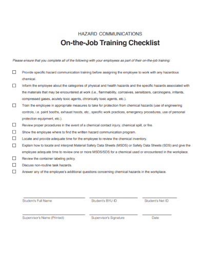 hazard communication job training checklist
