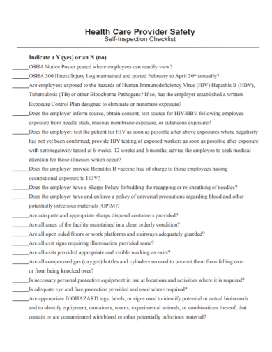 health care safety self inspection checklist