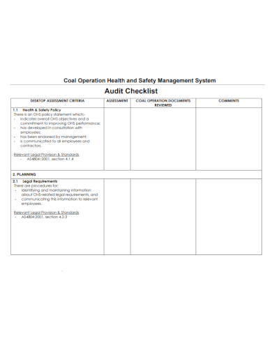 health and safety management audit checklist