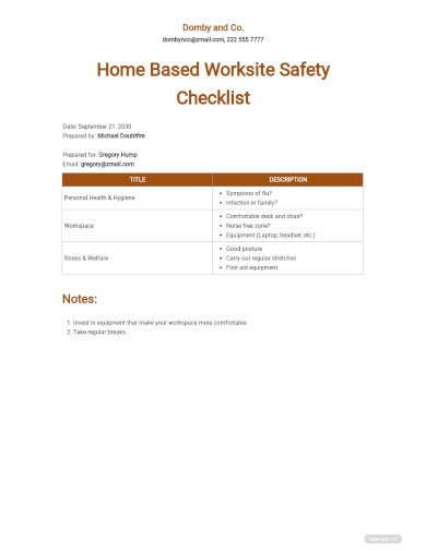 home based worksite safety checklist template