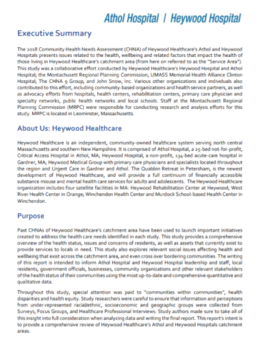 hospital healthcare executive summary