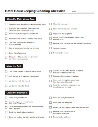 hotel housekeeping cleaning checklist